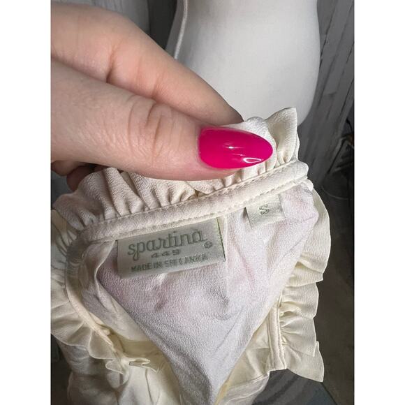 NWT Spartina 449 Women's Ivory Ruffle Neck Long Sleeve Blouse‎ Size Small Casual - Picture 6 of 6